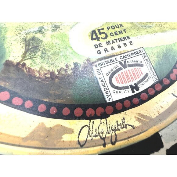 Vintage Hand-Painted Wood French Camembert Cheese Wall Plate Checkered -2 - Picture 4 of 9